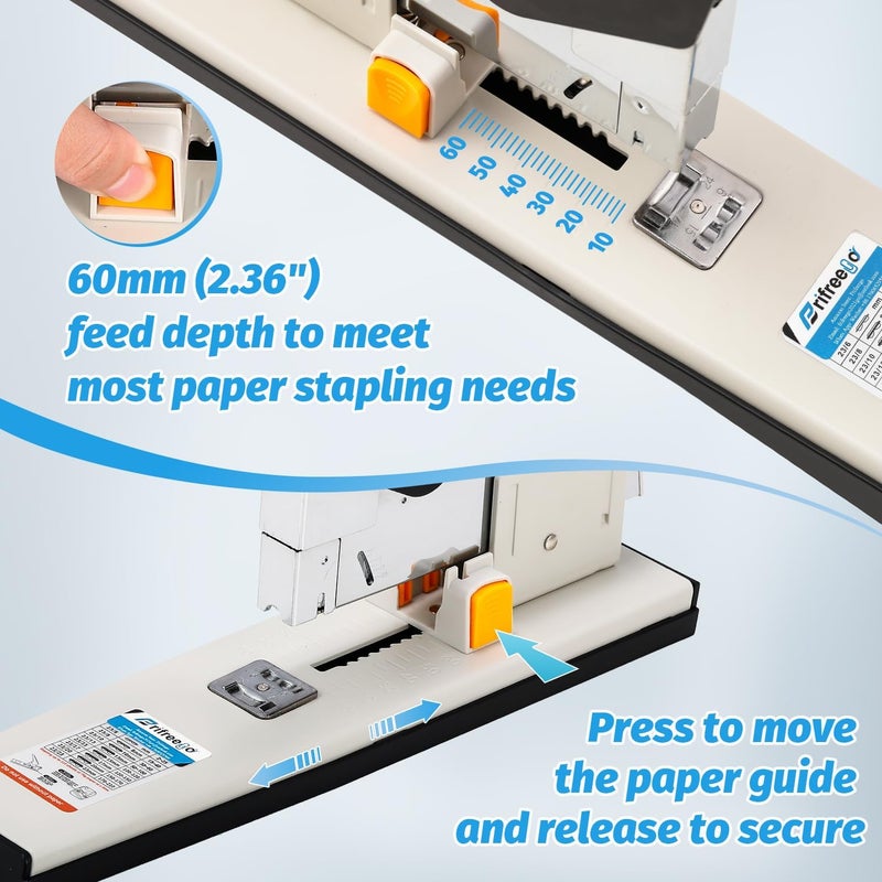 Frifreego Heavy Duty Stapler 210 Sheets Capacity, Effortless Office School Stapler with Adjustable Stapling Width of 60mm (2.36") with 4000 Staples, White - Image 4